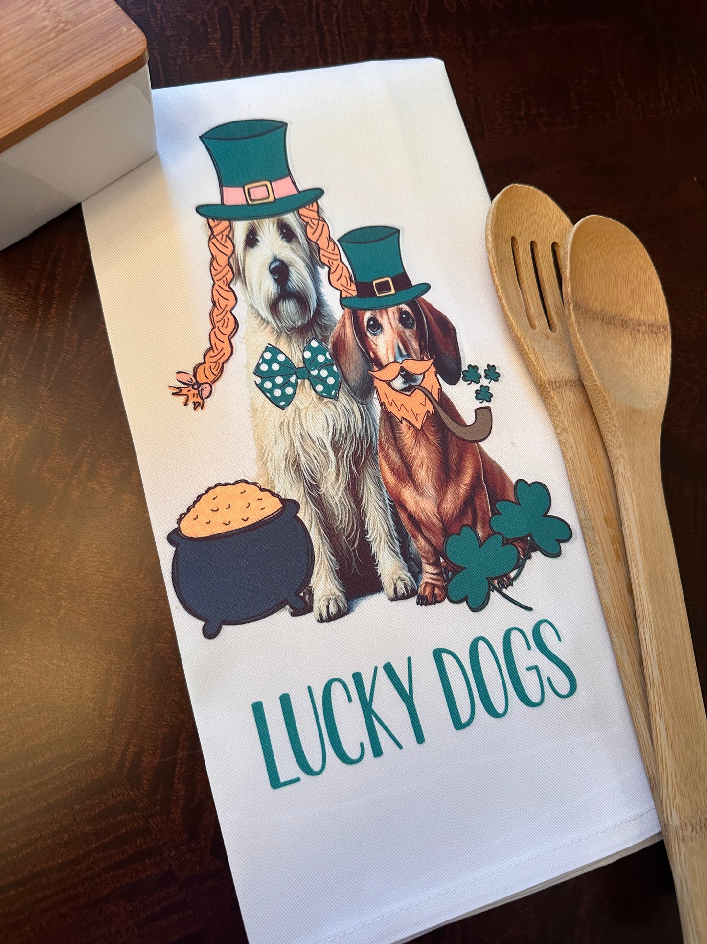 St. Patrick's Day Themed Pet Towel - Personalized Pet Illustration and Custom Text