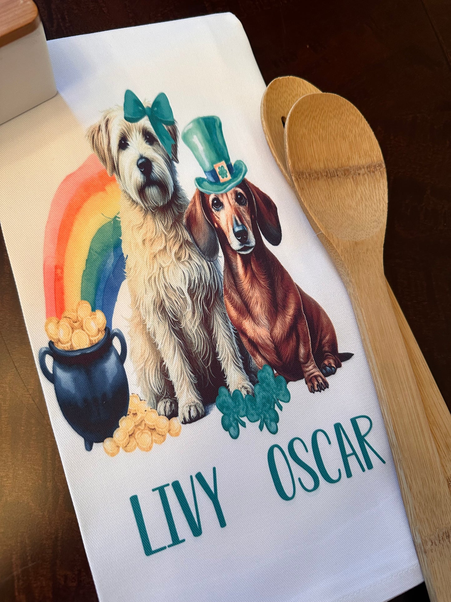 St. Patrick's Day Themed Pet Towel - Personalized Pet Illustration and Custom Text