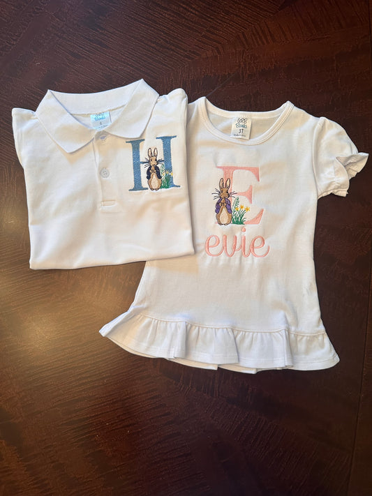 Personalized Easter Shirt for Kids – Custom Bunny Design with Name & Letter – Baby, Toddler & Child Sizes