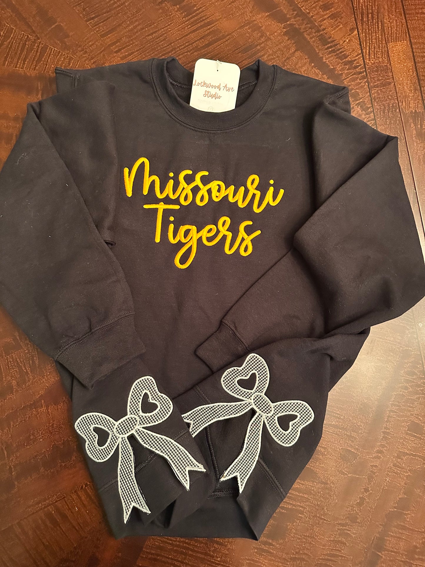 Custom School Spirit Sweatshirt with Side Bows | Embroidered Team Name & Colors | Personalized School Crewneck