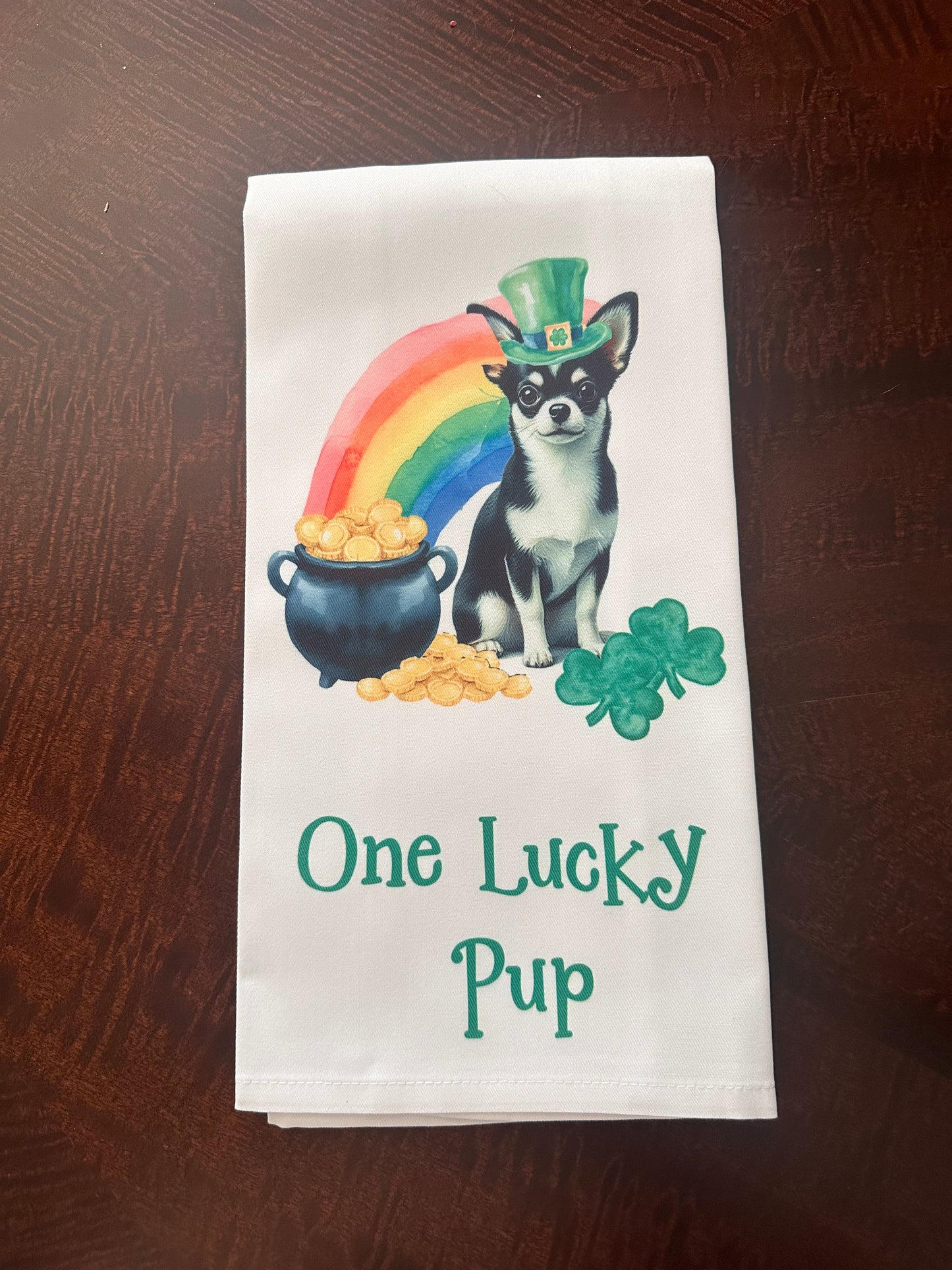 St. Patrick's Day Themed Pet Towel - Personalized Pet Illustration and Custom Text