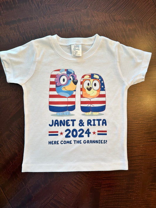 Adult Vote for Janet and Rita 2024 - Bluey inspired Shirt