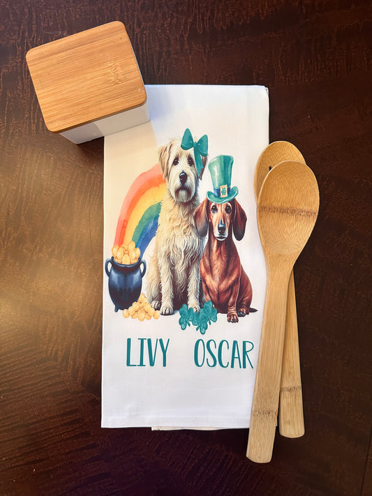 St. Patrick's Day Themed Pet Towel - Personalized Pet Illustration and Custom Text