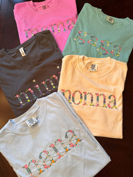Personalized Floral Embroidered “Mama” Shirt | Custom Mother’s Day Shirt | Comfort Colors Tee | Embroidered Mom Gift | Floral Name Shirt