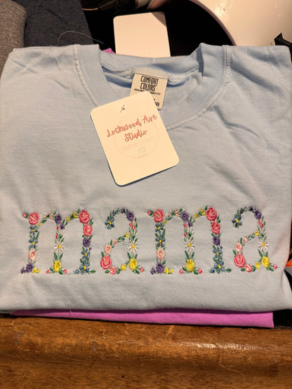 Personalized Floral Embroidered “Mama” Shirt | Custom Mother’s Day Shirt | Comfort Colors Tee | Embroidered Mom Gift | Floral Name Shirt
