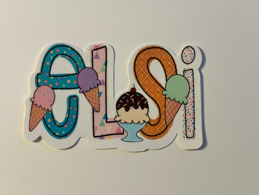 Ice Cream Lover Personalized Name Sticker