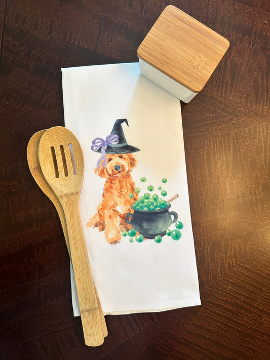 Goldendoodle Halloween Tea Towel