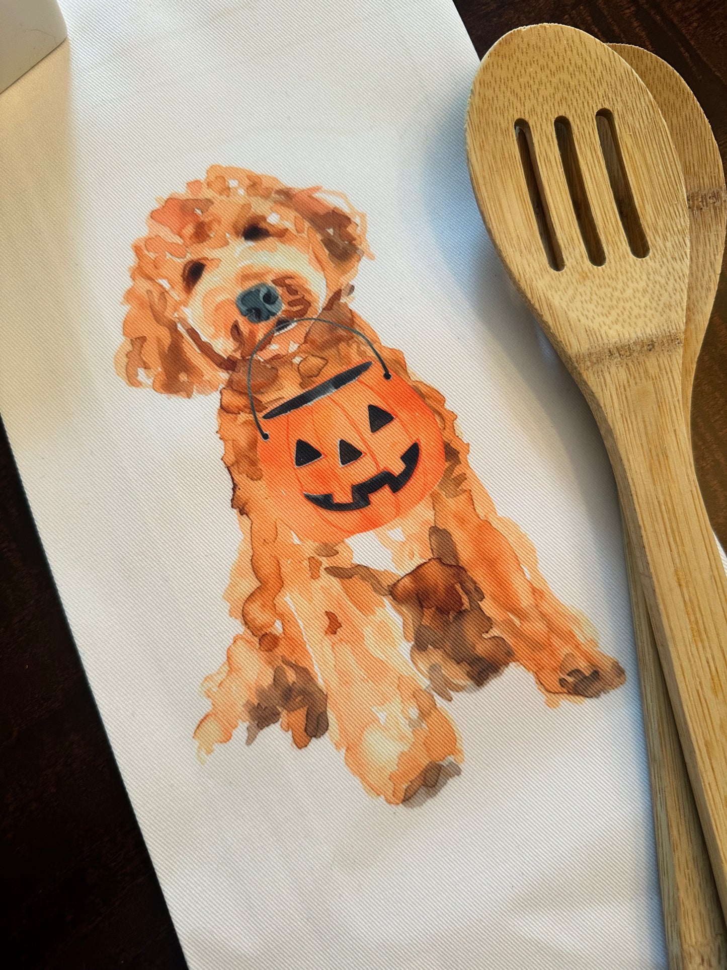 Goldendoodle Halloween Tea Towel