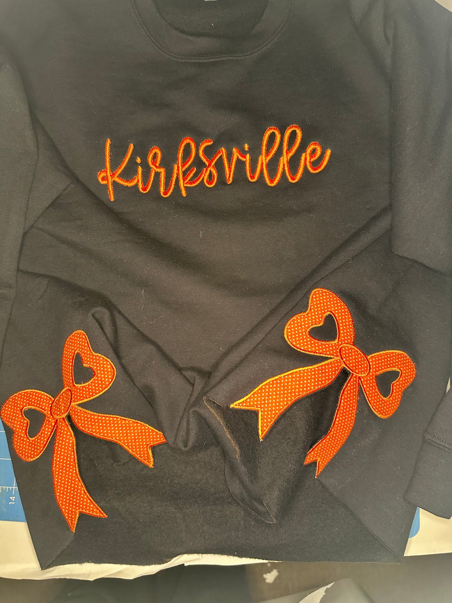 Custom School Spirit Sweatshirt with Side Bows | Embroidered Team Name & Colors | Personalized School Crewneck