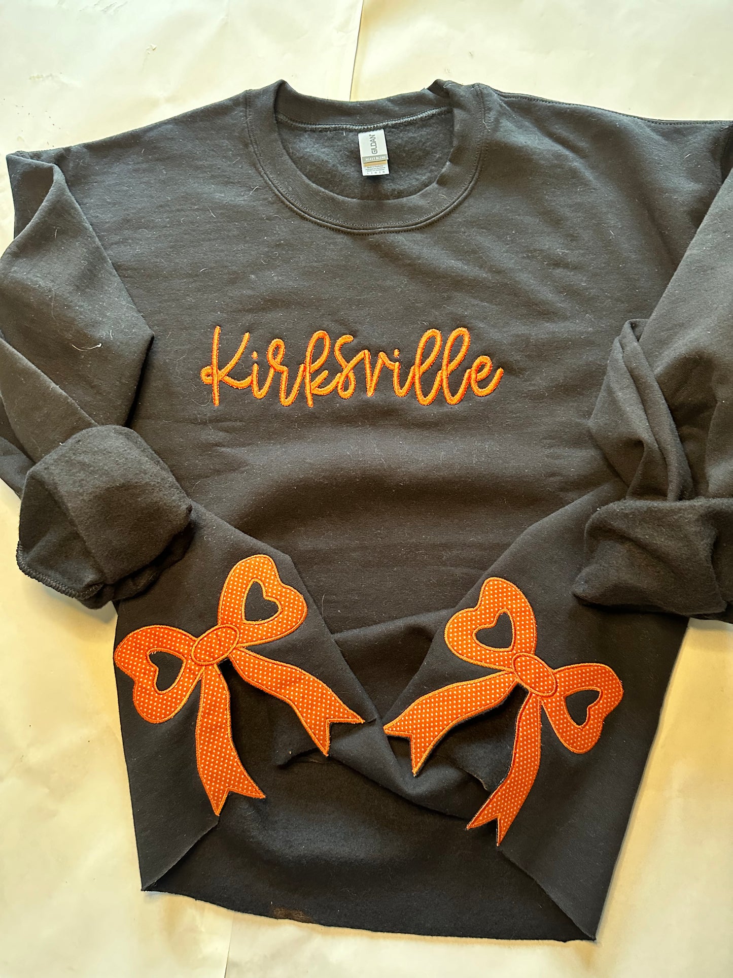 Custom School Spirit Sweatshirt with Side Bows | Embroidered Team Name & Colors | Personalized School Crewneck