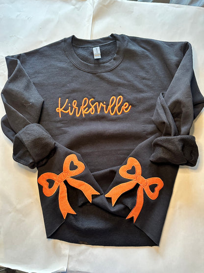 Custom School Spirit Sweatshirt with Side Bows | Embroidered Team Name & Colors | Personalized School Crewneck