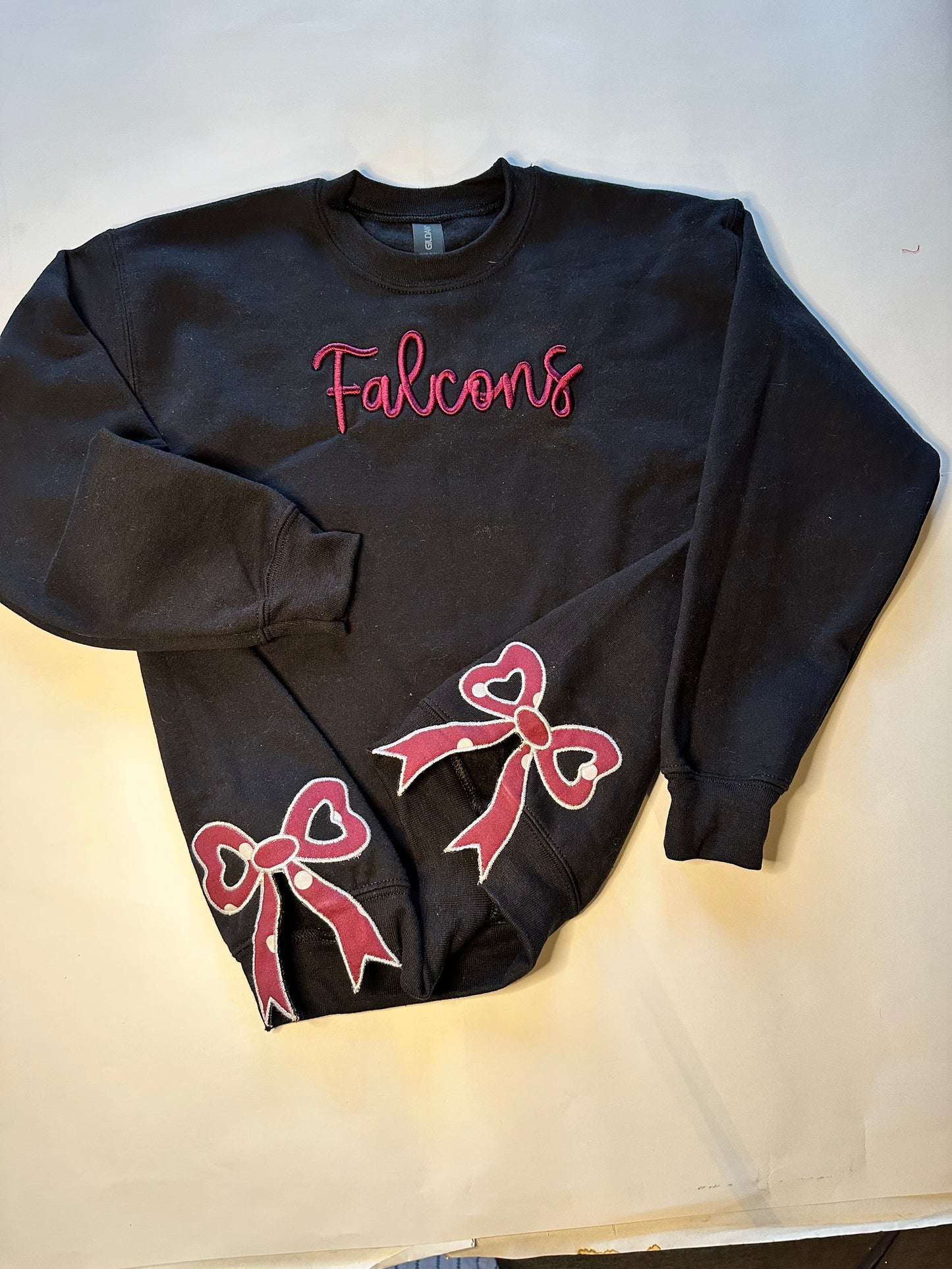 Custom School Spirit Sweatshirt with Side Bows | Embroidered Team Name & Colors | Personalized School Crewneck