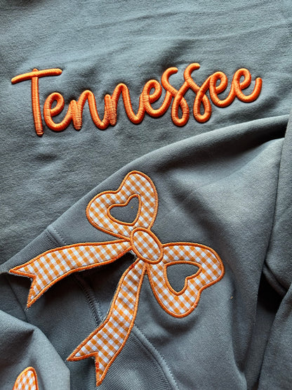 Custom School Spirit Sweatshirt with Side Bows | Embroidered Team Name & Colors | Personalized School Crewneck