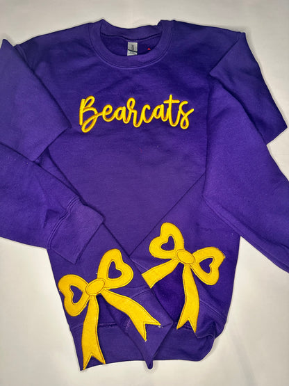 Custom School Spirit Sweatshirt with Side Bows | Embroidered Team Name & Colors | Personalized School Crewneck