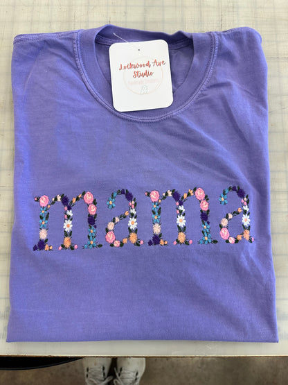 Personalized Floral Embroidered “Mama” Shirt | Custom Mother’s Day Shirt | Comfort Colors Tee | Embroidered Mom Gift | Floral Name Shirt