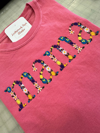 Personalized Floral Embroidered “Mama” Shirt | Custom Mother’s Day Shirt | Comfort Colors Tee | Embroidered Mom Gift | Floral Name Shirt