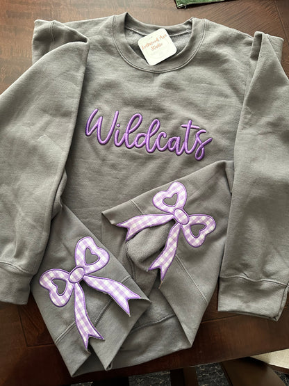 Custom School Spirit Sweatshirt with Side Bows | Embroidered Team Name & Colors | Personalized School Crewneck