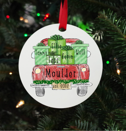 Red Truck Personalized Family Christmas Ornament