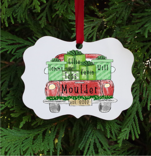 Red Truck Personalized Family Christmas Ornament