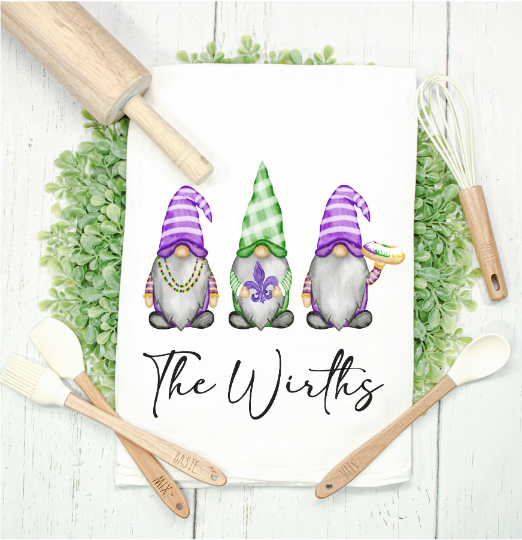 Mardi Gras Gnome Trio Kitchen Towel