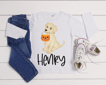 Trick or Treat Puppy Personalized Halloween Shirt