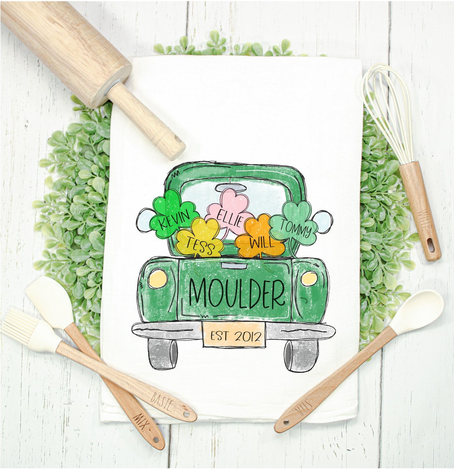 Shamrock Personalized Truck Dishtowel