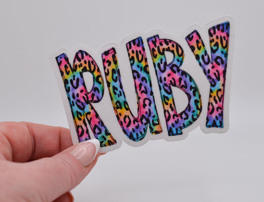 Rainbow Leopard Personalized Name Sticker