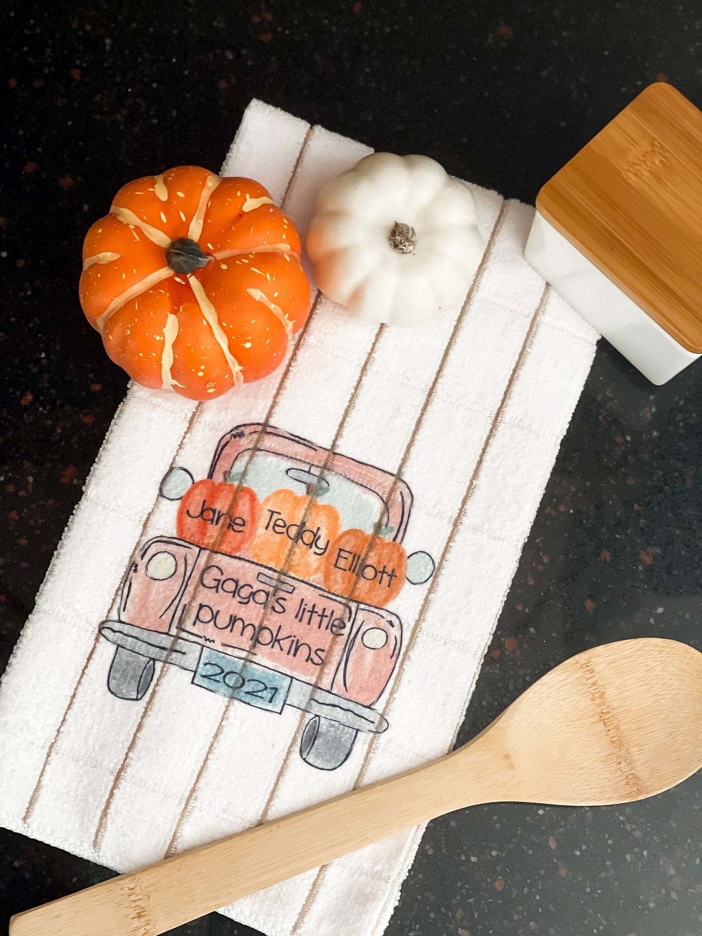 Personalized Fall Pumpkin Truck Kitchen Towel