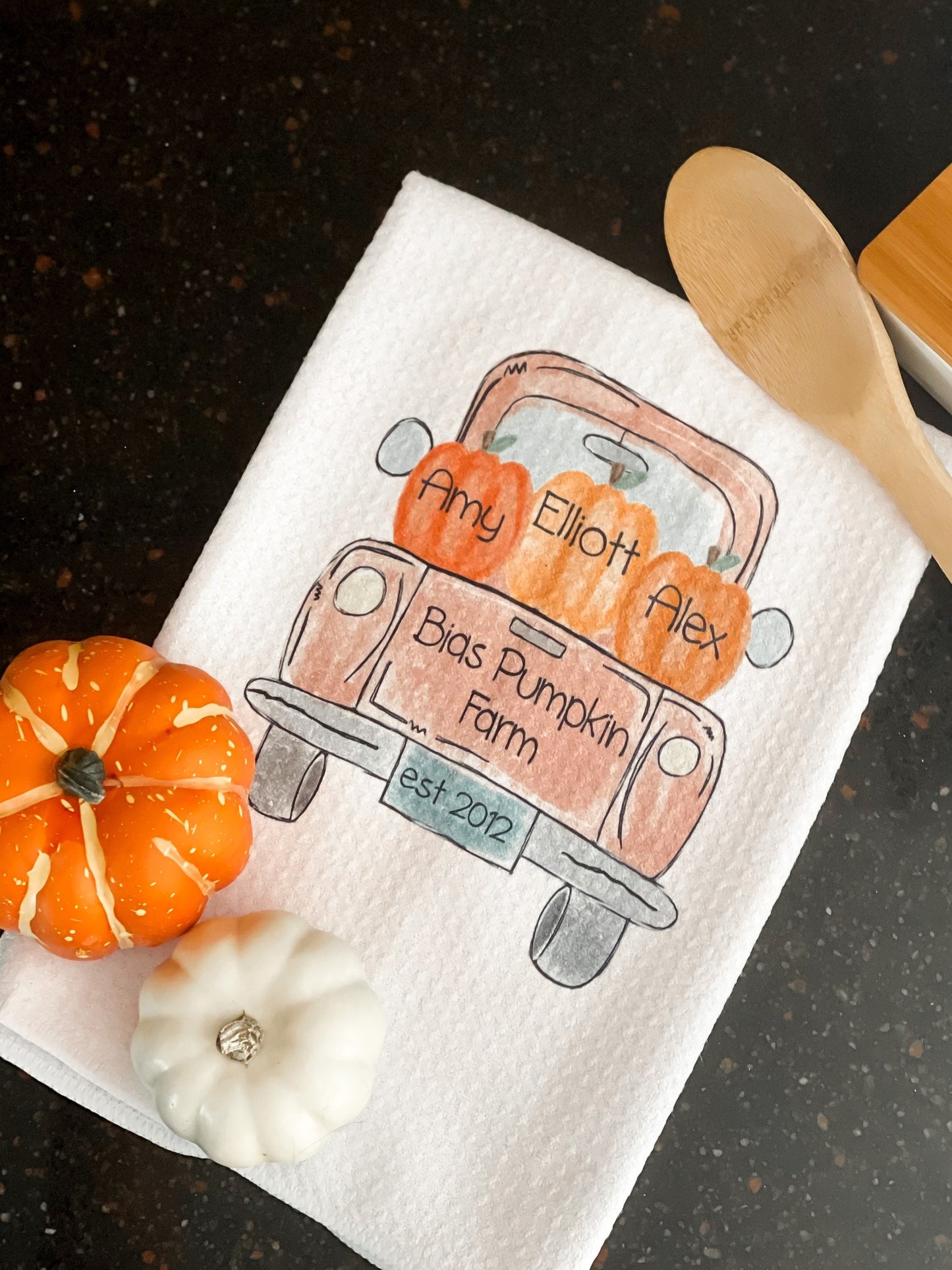 Personalized Fall Pumpkin Truck Kitchen Towel