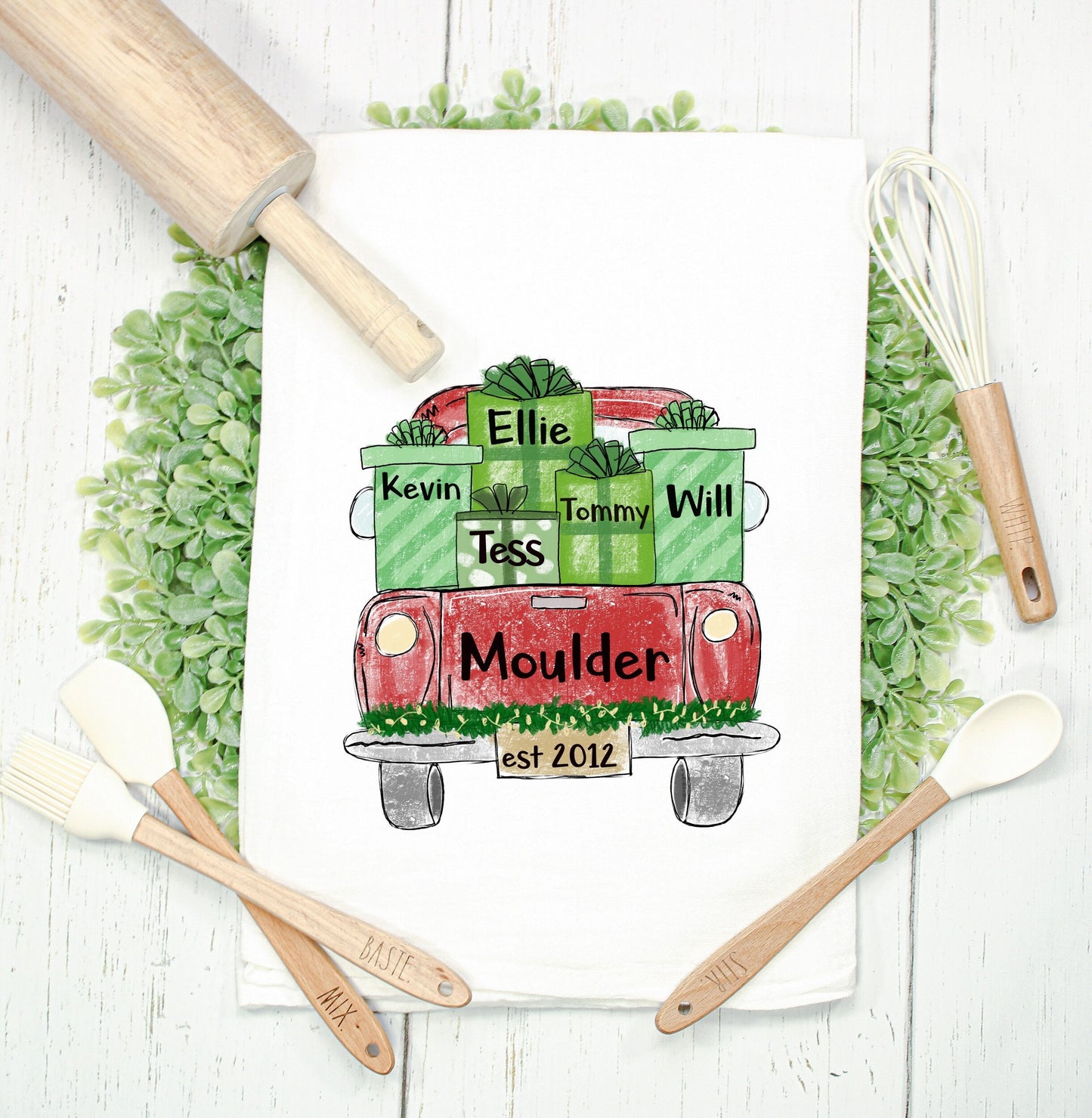 Personalized Christmas Truck Dishtowel