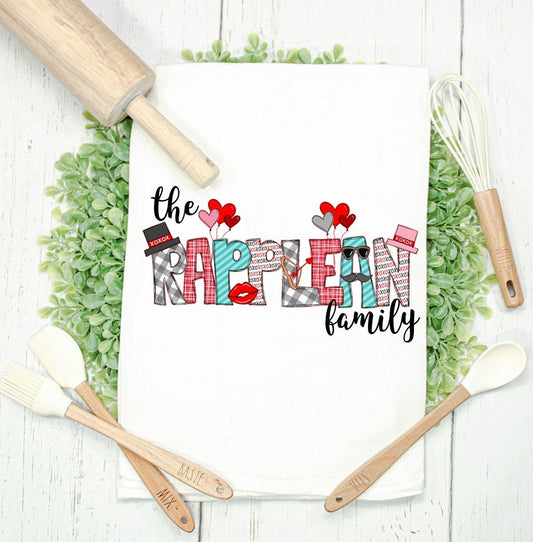 Family Name Valentine's Day Kitchen Towel