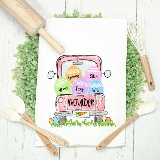 Easter Kitchen Towel - Personalize the Truck and Eggs!