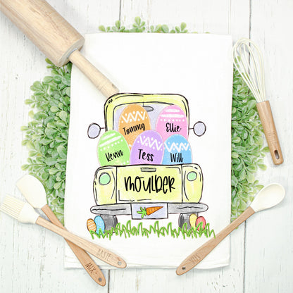 Easter Kitchen Towel - Personalize the Truck and Eggs!