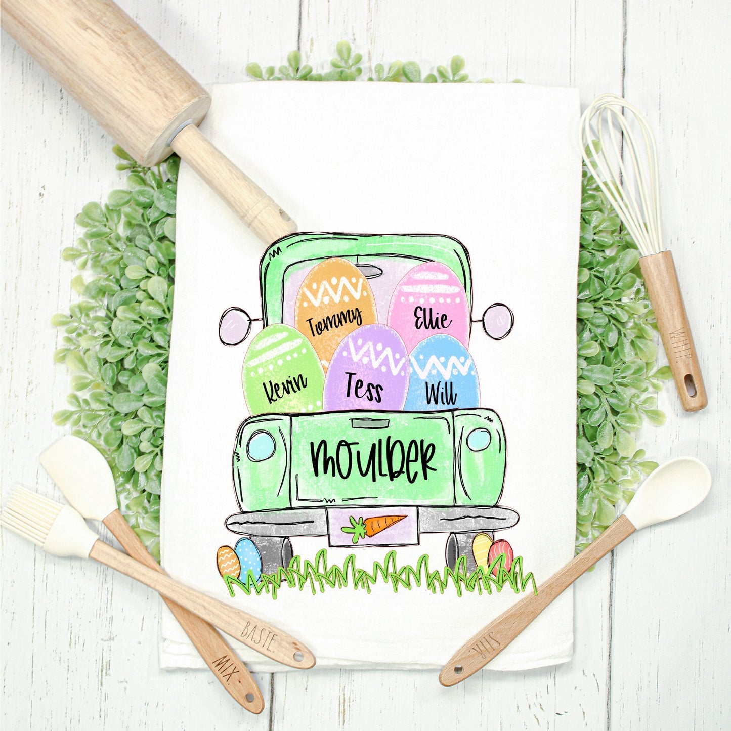 Easter Kitchen Towel - Personalize the Truck and Eggs!