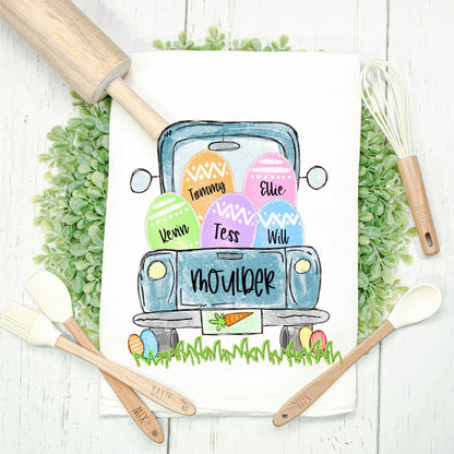 Easter Kitchen Towel - Personalize the Truck and Eggs!