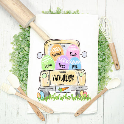 Easter Kitchen Towel - Personalize the Truck and Eggs!