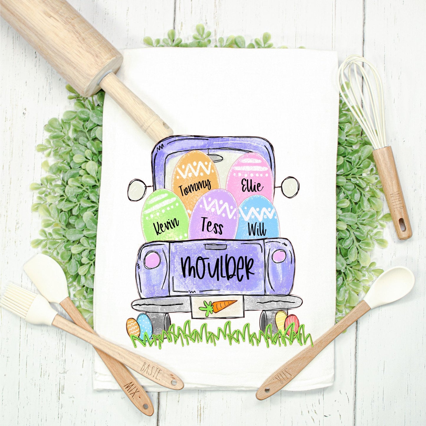 Easter Kitchen Towel - Personalize the Truck and Eggs!